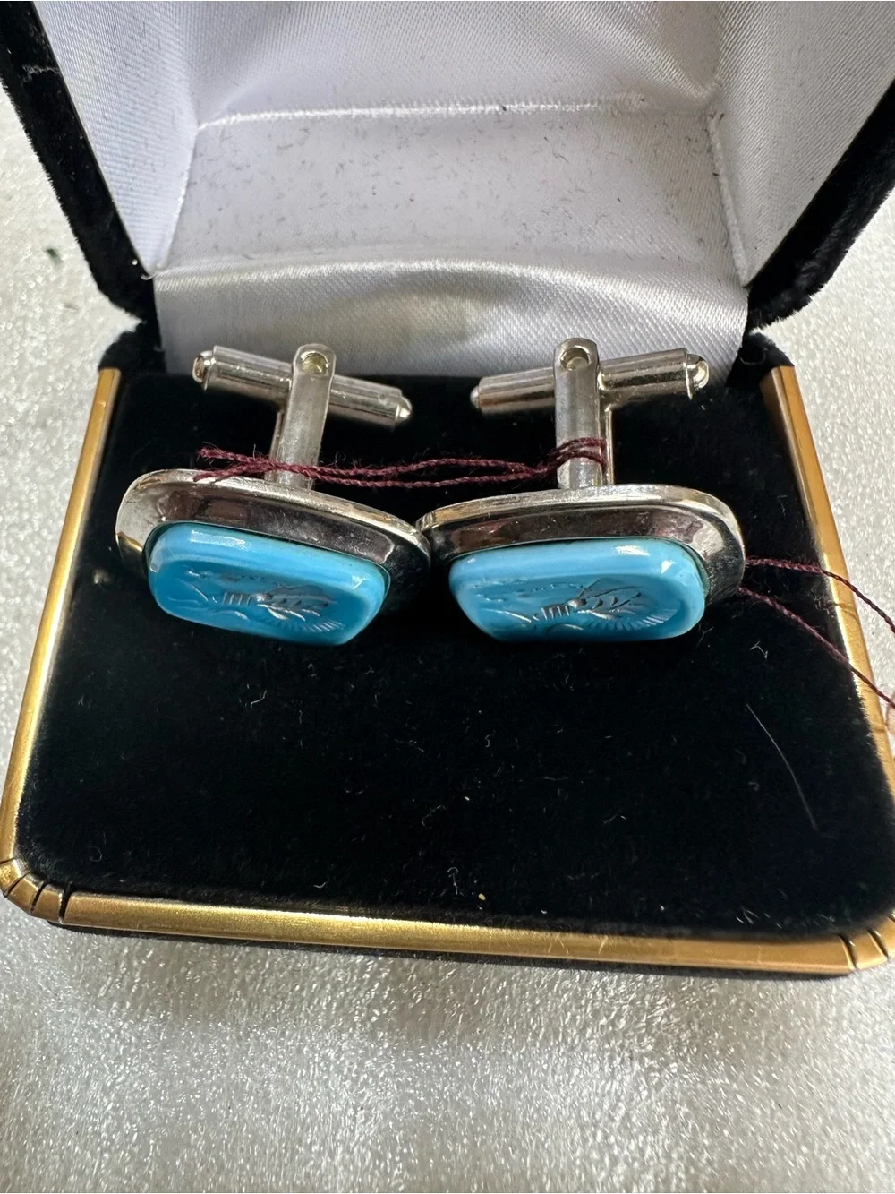 Men’s vintage 1950s Blue Intaglio Stone Silver-Tone Cufflinks